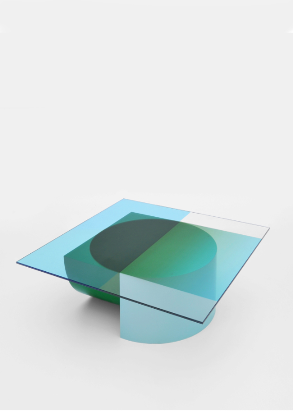 Design forward and beautiful low table for your home interior. COMPOSITION is a low table where the transparant colours of the glass top become more saturated or change colour where they overlap the base. The graphic design of the glass top follows the geometric shapes of the base. Colorful lowtable with a contemporary design. Available in various color combinations. Shipping worldwide. Made to order. A design that adds value to every modern and contemporary home and interior.